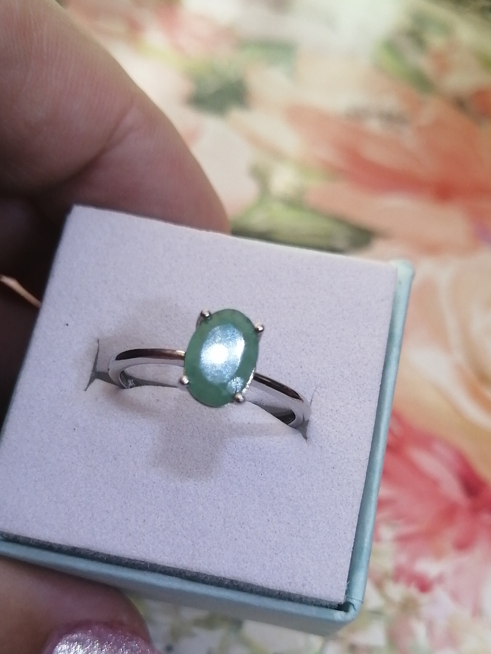 Delicate Emerald Silver Plated Adjustable Ring Sizes 7 - 8.5